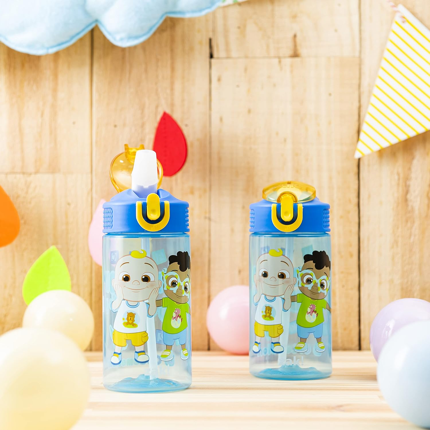 Zak Designs Cocomelon Kids Water Bottle with Spout Cover and Built-In Carrying Loop, Made of Durable Plastic, Leak-Proof Water Bottle Design for Travel (16 Oz, Pack of 2)