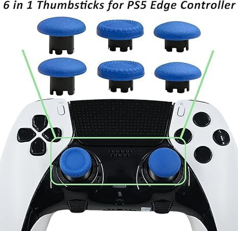 6 in 1 Interchangeable Thumbsticks for PS5 Dualsense Edge Controller,Thumbsticks Analog Joysticks Kits,Replacement Joysticks Parts for PS5 Dualsense Edge Controller(Blue) image number 2