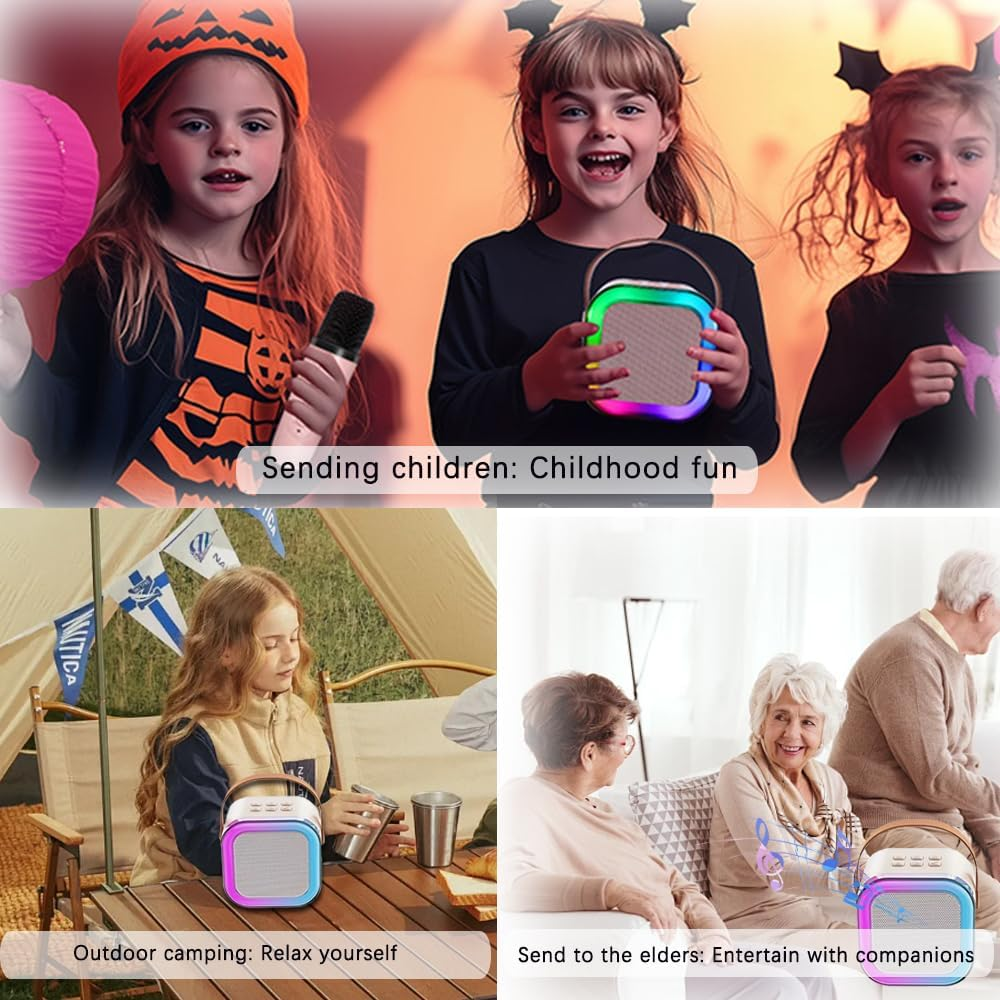 SUIJIEEN Karaoke Machine Bluetooth Portable Speaker with 2 Wireless Microphones LED Lights Birthday Gifts for Kids Adults Ages 4-12 Family Party（White） - White image number 5