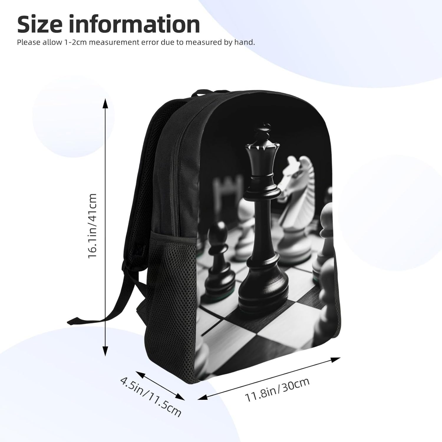 FJWSLCH Black and White Chess Backpack for Women Men Laptop Backpack 16.1 Inch Computer Bag Casual Daypack for Travel, Black, One Size, Travel Backpacks image number 1