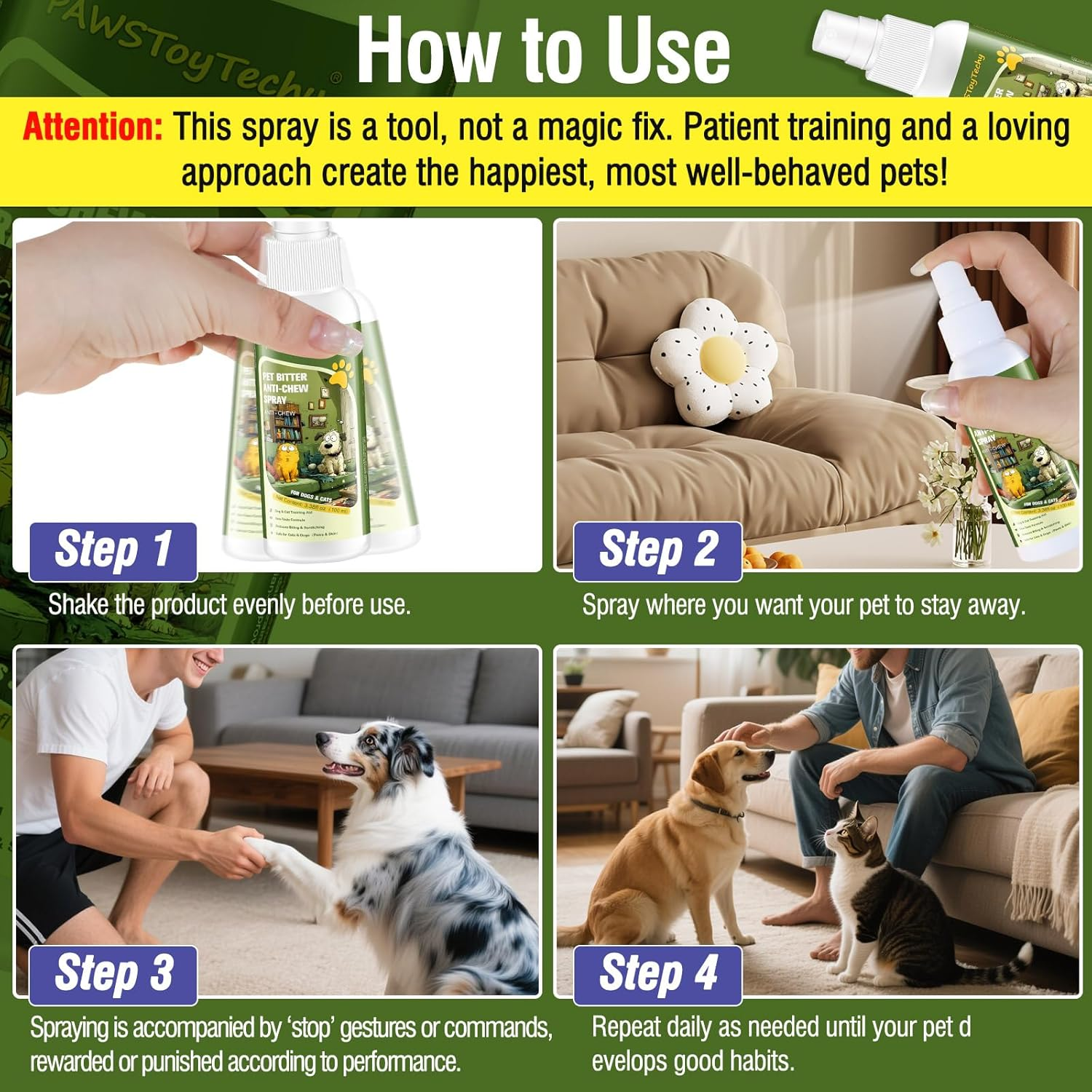 Anti-Chew Bitter Dog Spray, Stop Chewing and Licking, No Chew Spray for Dogs & Cats, Protect Furniture Shoes Belongings, Natural Pet Safe Formula, No Stain 3.38 Fl Oz (100 Ml) image number 6