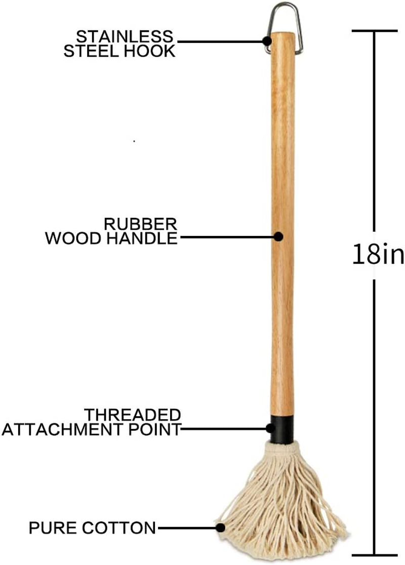 YFWOOD 18 Inch Grill Basting Mop Wooden Long Handle with 3 Extra Heads for Grilling & Smoking image number 5