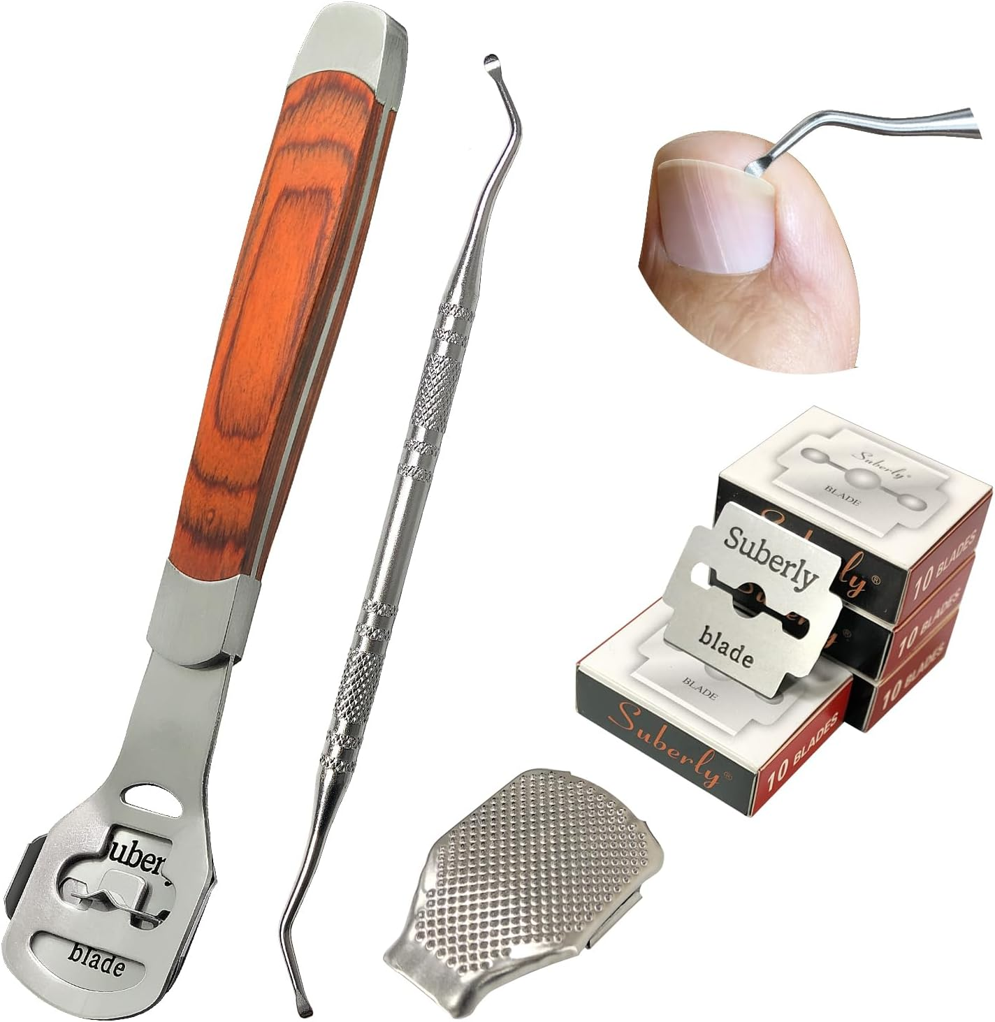 43 Pcs Callus Shaver for Feet Set, Foot Callus Shaver, (1 Stainless Foot File &1 Foot File Heads & 40 Replacement Slices Blades & 1 Nail Cleaning) image number 1