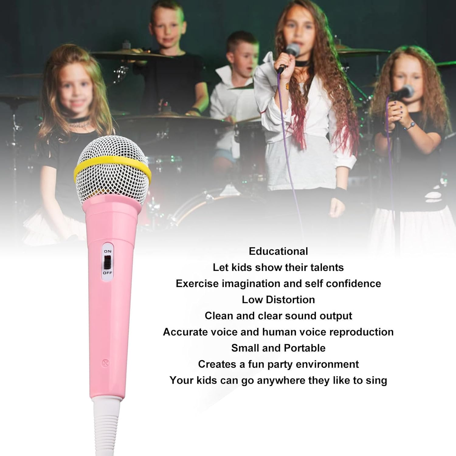 Handheld Kids Toy Microphone - Wired with 3.5Mm Plug, Low Distortion Singing Mic for Children, Music Play and Family Party Fun (Rose) image number 3