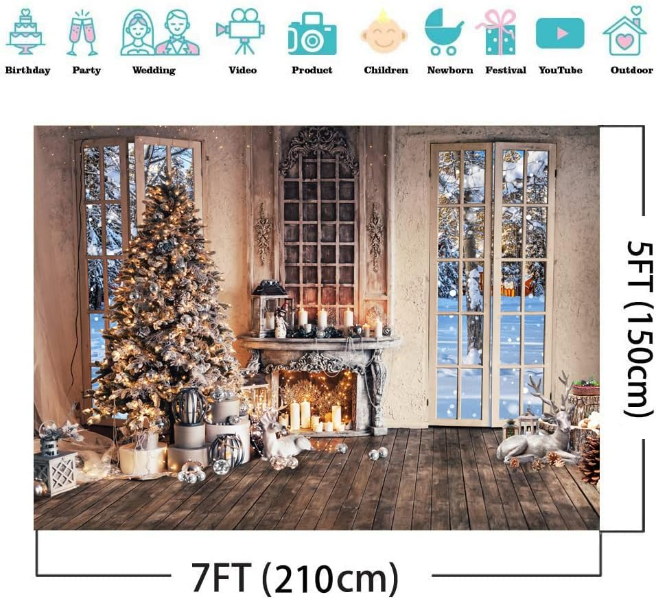 7X5FT Christmas Tree Backdrops for Photography Xmas Indoor Background No Wrinkles Fabric Vintage Backdrop Portrait Photobooth Party Banner Decorations Props F19 image number 2