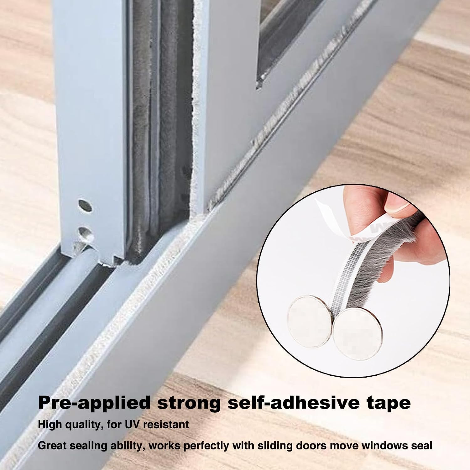 Weather Stripping for Windows, Gray Adhesive Brush Door Sweep Bottom Pile Weatherstrip Felt Door Seal Strip Wardrobe Seal,Pile Height 9Mm X 33 Ft (For Gaps 4.5-7.5 Mm) - Gray image number 3