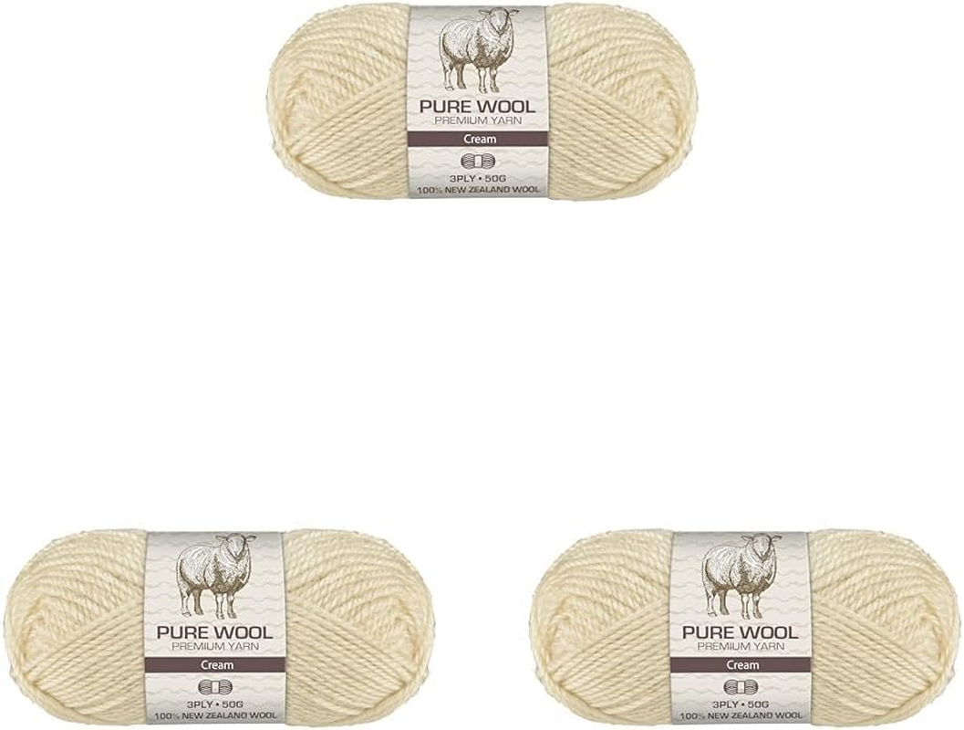 3-Ply Pure Wool 50 G, Cream