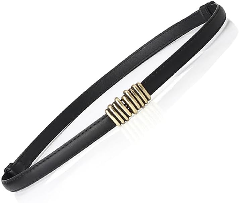 Womens Faux Leather Skinny Belt Skinny PU Leather Adjustable Slim Thin Waistband Belts with Metal Buckle for Ladies Jean Dress Slim Belt