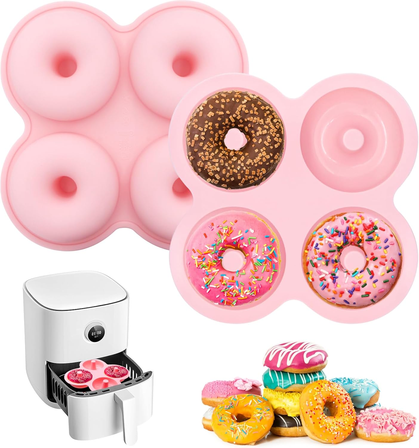 YINARONG 2 Pcs Air Fryer Donut Mold,Donut Pan,Reusable Donut Molds, Silicone Doughnut Mold, Cavity Non-Stick Bagel Pan,Ninja 2Qt-8Qt Air Fryer Accessories, Donut Pan for Baking image number 3