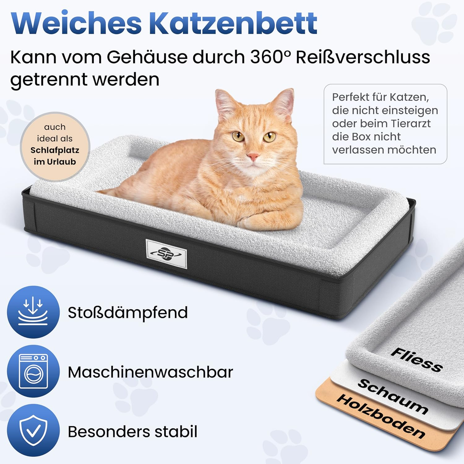 Foldable & Stable Cat Transport Box with Removable Base - Transport Bag for Cats and Small Dogs up to 8 Kg Including 2 Bowls, Shoulder Strap, Safety Lead, Ventilation, Reflectors