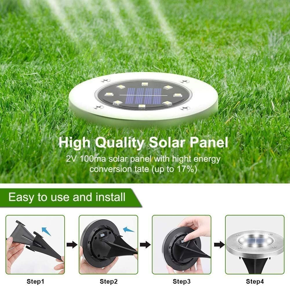 FIME. 12 Pack Solar Ground Lights with 8 LED - Upgraded Solar Garden Lights Outdoor Warterproof - Landscape Lighting for Yard, Driveway, Deck, Patio, Pathway, Walkway (12 Pack - White Light) - 24 Pack - White Light image number 2