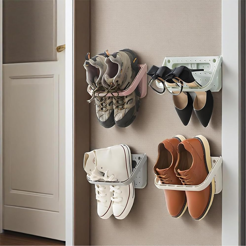 4Pcs Wall Mounted Shoes Rack,Wall Mounted Foldable Camper Shoe Organizer Shelf,Space-Saving Various Footwear Holder Essential Accessories for Travel Trailers,For Slippers,Leather Shoes,Sneaker image number 1