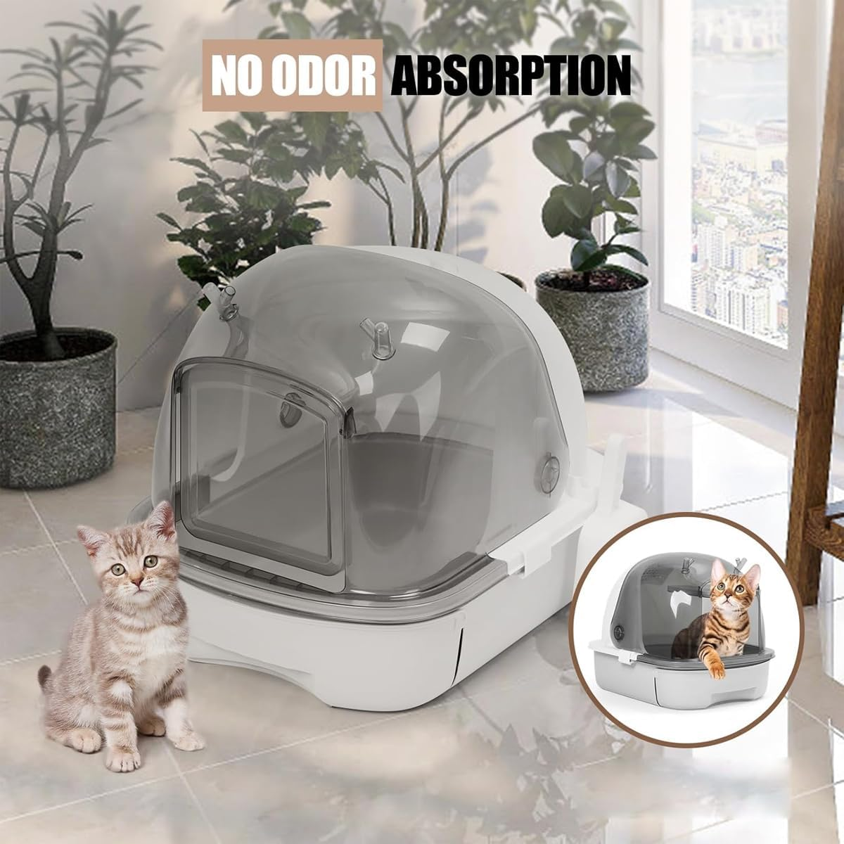 AIMALL Cat Litter Box, Oversized Fully Enclosed Toilet, Odor-Control with Easy Drawer Access, 20.5 X 16.5 X 12.8 Inches - Grey image number 5