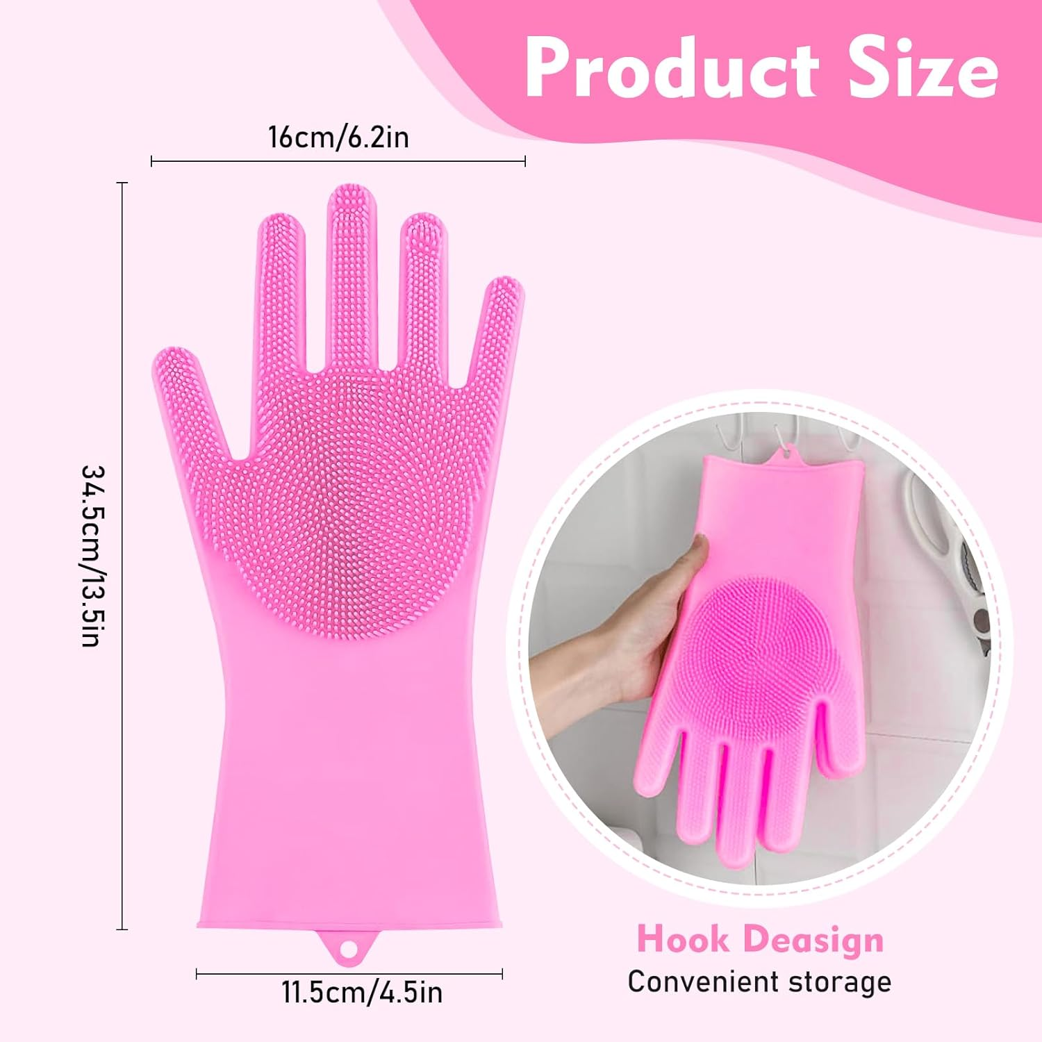 Pet Grooming Gloves for Dogs & Cats - Pink Massage Bathing Gloves, Gentle Hair Remover, Reusable & Waterproof Dog Cat Grooming Mitt for Washing, Shedding, Cleaning image number 5