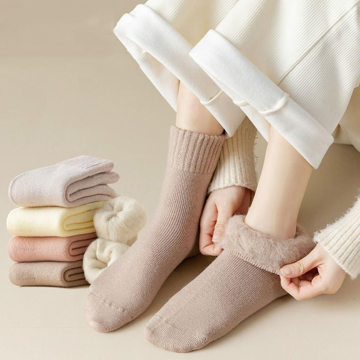 OLBUPS 3 Pairs of Wool Socks, Women'S Winter Fleece Socks, Thickened Warm Tube Autumn and Winter Super Thick Stockings image number 1
