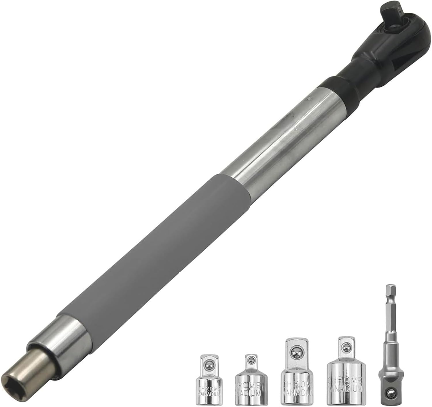 Jectse Offset Extension Wrench Set, Socket Spanner with Adapters, Ni Cr Alloy Steel and Tungsten Steel, One Key Forward and Reverse Switch, for Automotive Repair