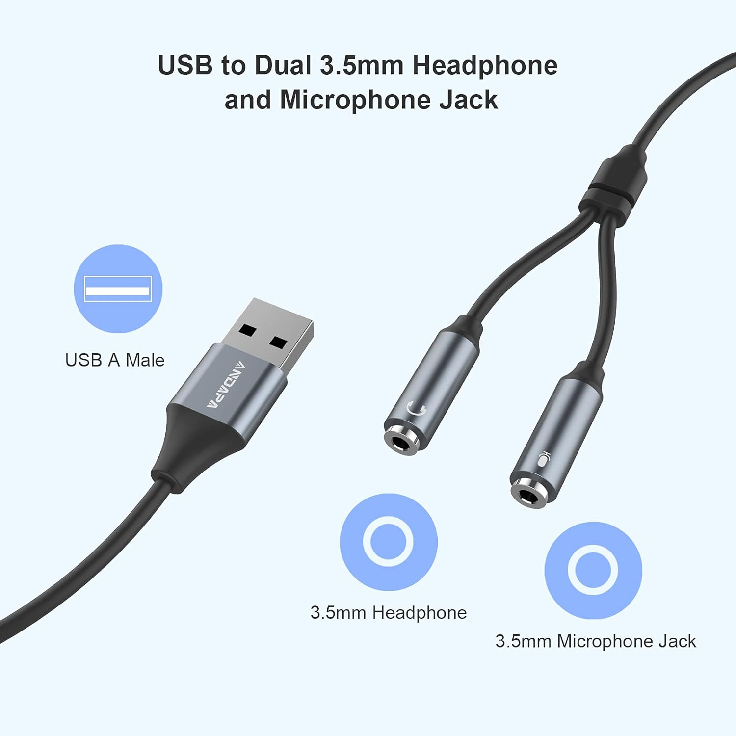 USB Headset Adapter,Andapa USB Audio Adapter Stereo External Sound Card with 3.5Mm Headphone and Microphone Jack for Windows Mac Linux PC Laptops Desktops PS5