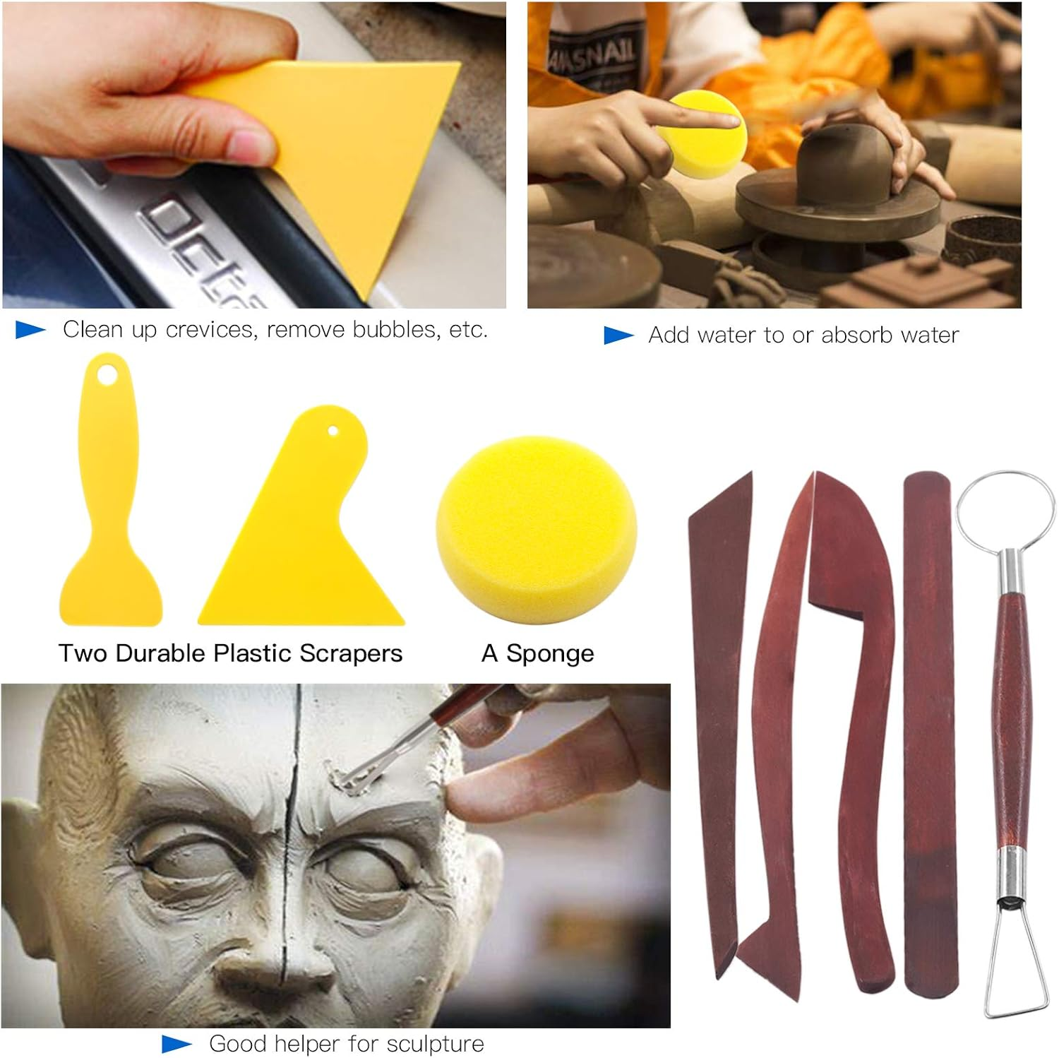 Glarks 28Pcs Carving Modeling Clay Sculpting Tools Set Including Plastic Modeling Tools, Dual-End Dotting Clay Tools, Ball Stylus, Silicone Tip Pens and Sculpture Knives for Embossing Art, Coloring