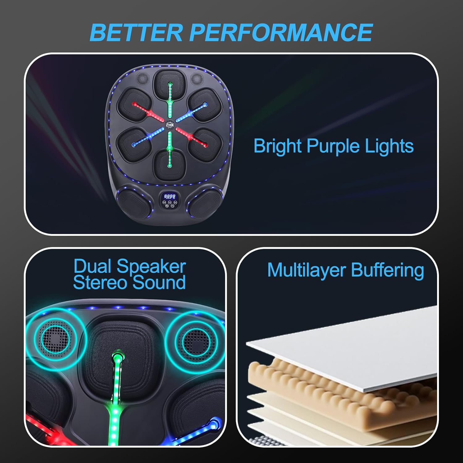 ZEMBSOYA Smart Music Boxing Machine Wall Target Training Adjustable Bluetooth Wall Mounted Punching Machine for Children Adults image number 5