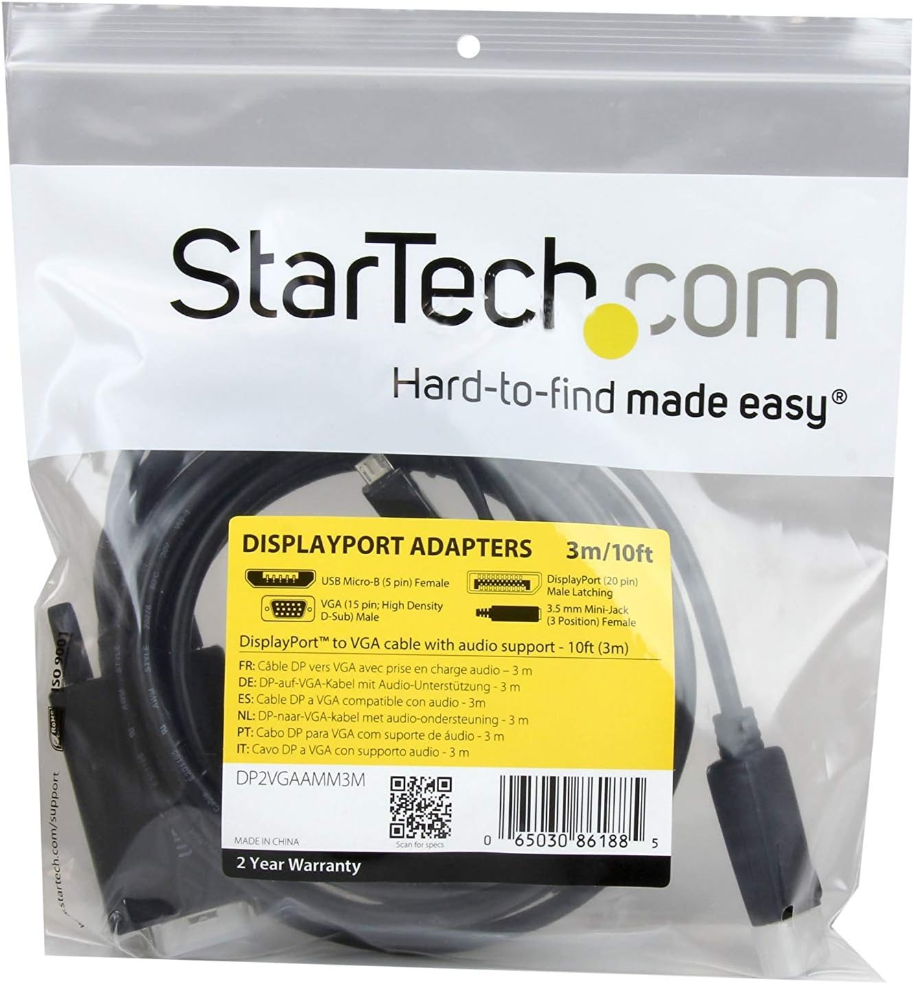 Startech.Com 10 Ft 3M Displayport to VGA Adapter Cable with Audio - DP to VGA Converter - 1920X1200 image number 1
