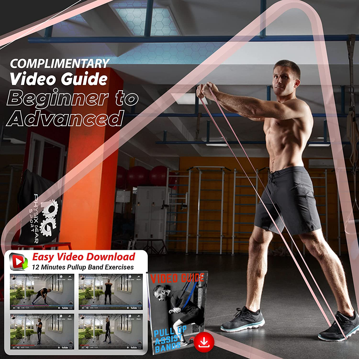 Physix Pull up Assistance Bands - Looped Resistance Bands, Workout Rubber Bands for Exercise HIIT Muscle Toning Stretching Powerlifting Physical Therapy Pilates Yoga (1 Band, W/Eguide) - Pink - (10Lbs-25Lbs) image number 2