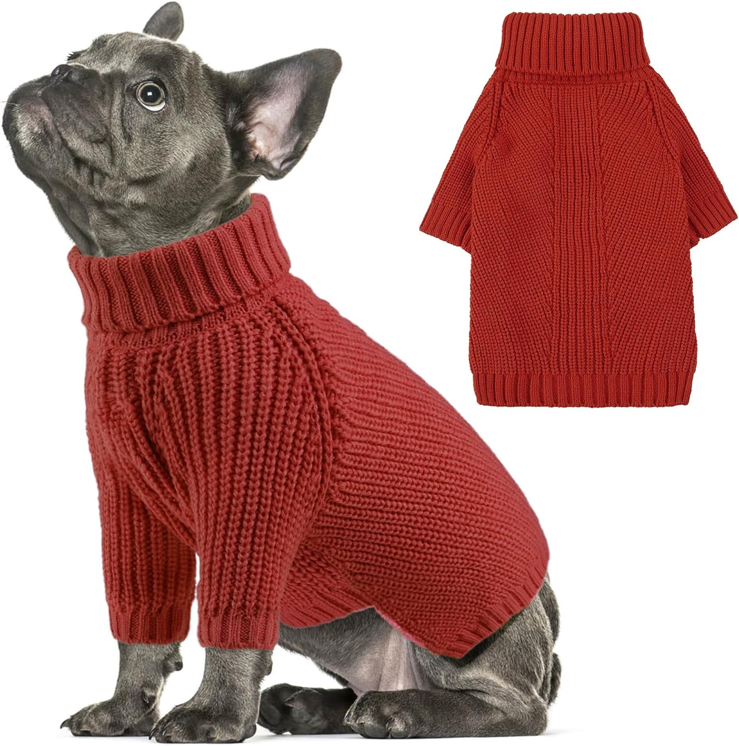 AOFITEE Dog Sweater for Small Dogs, Solid Knitted Dog Jumper, Warm Winter Turtleneck Sweater, Puppy Cat Sweater, Small Dog Sweater for Chihuahua, Bulldog, Dachshund, Yorkie image number 3
