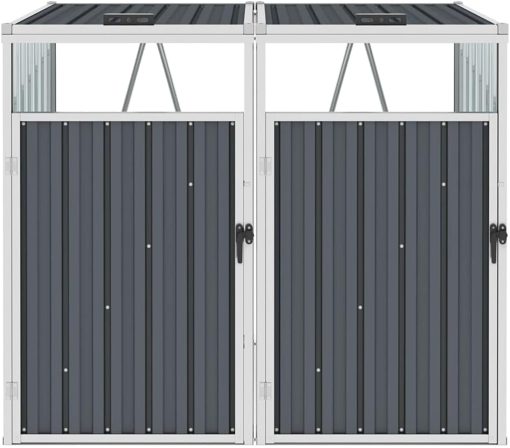 Double Garbage Bin Shed Grey 143X81X121 Cm Galvanised Steel Storage for Wheelie Bins, Weather-Resistant with Lifting Lids image number 3