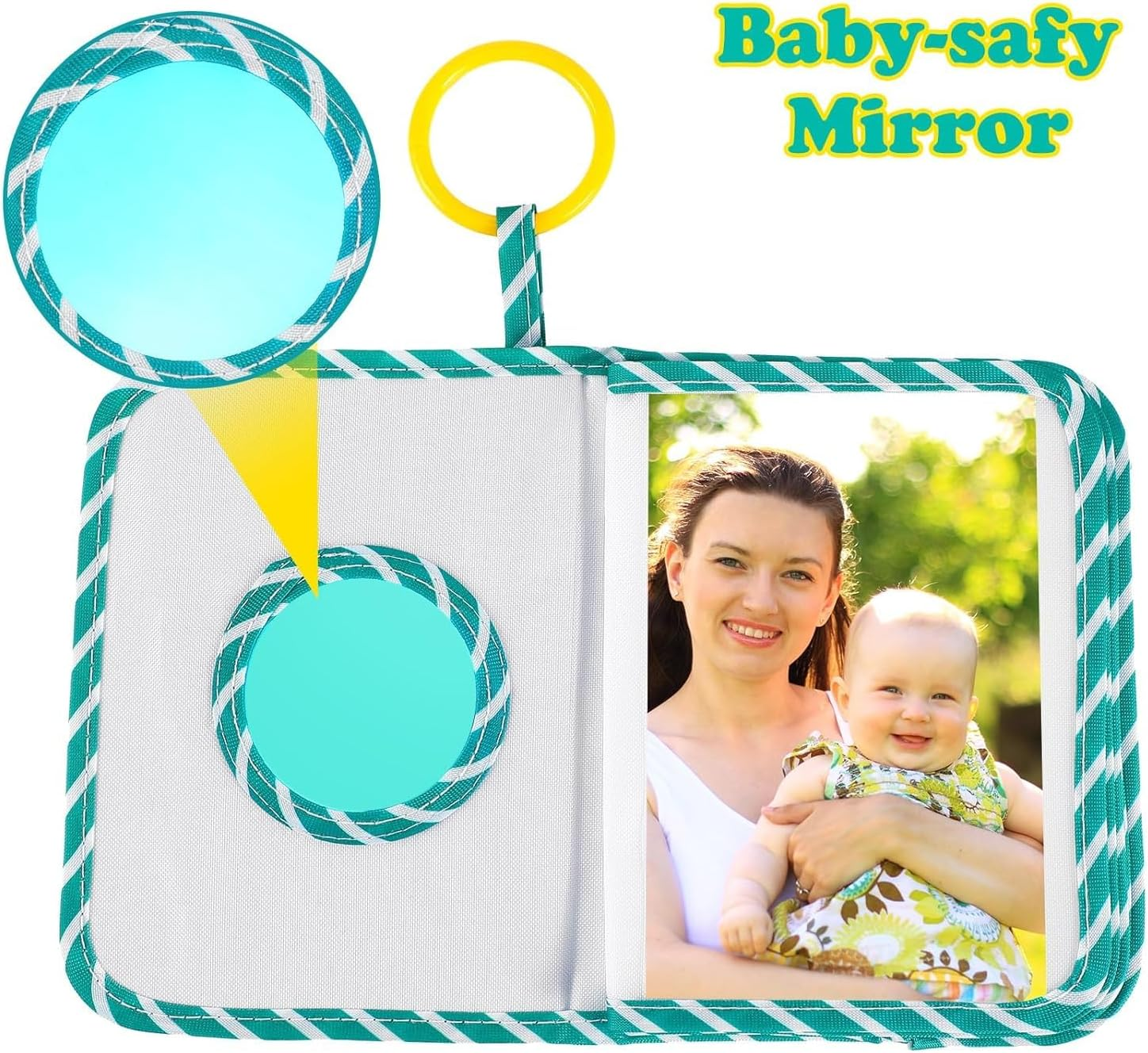 Baby Photo Album First Family Memory Book for Newborns, Toddlers Soft Photo Cloth Book with Mirror, Quality Gifts for Girls and Boys, 1St Birthday, Baby Shower (Green Dino) image number 1