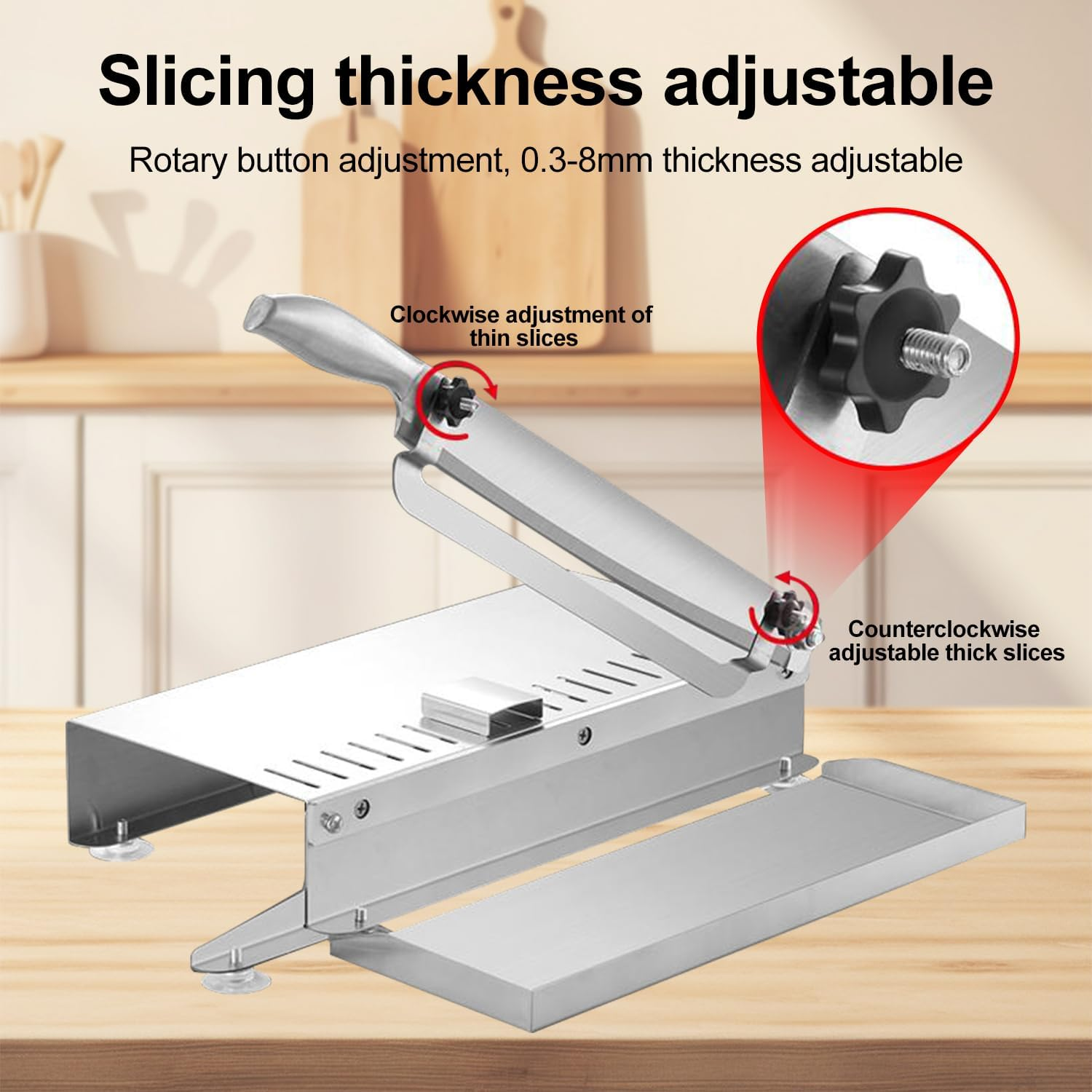 HOOMFIT Manual Bone Meat Cutter, Adjustable Stainless Steel Bone Saw Machine with Stopper and Non-Slip Pads, Frozen Meat Cutter for Cutting Ribs Fish Chicken Beef Duck (Small Size) - Silver (Color) image number 6