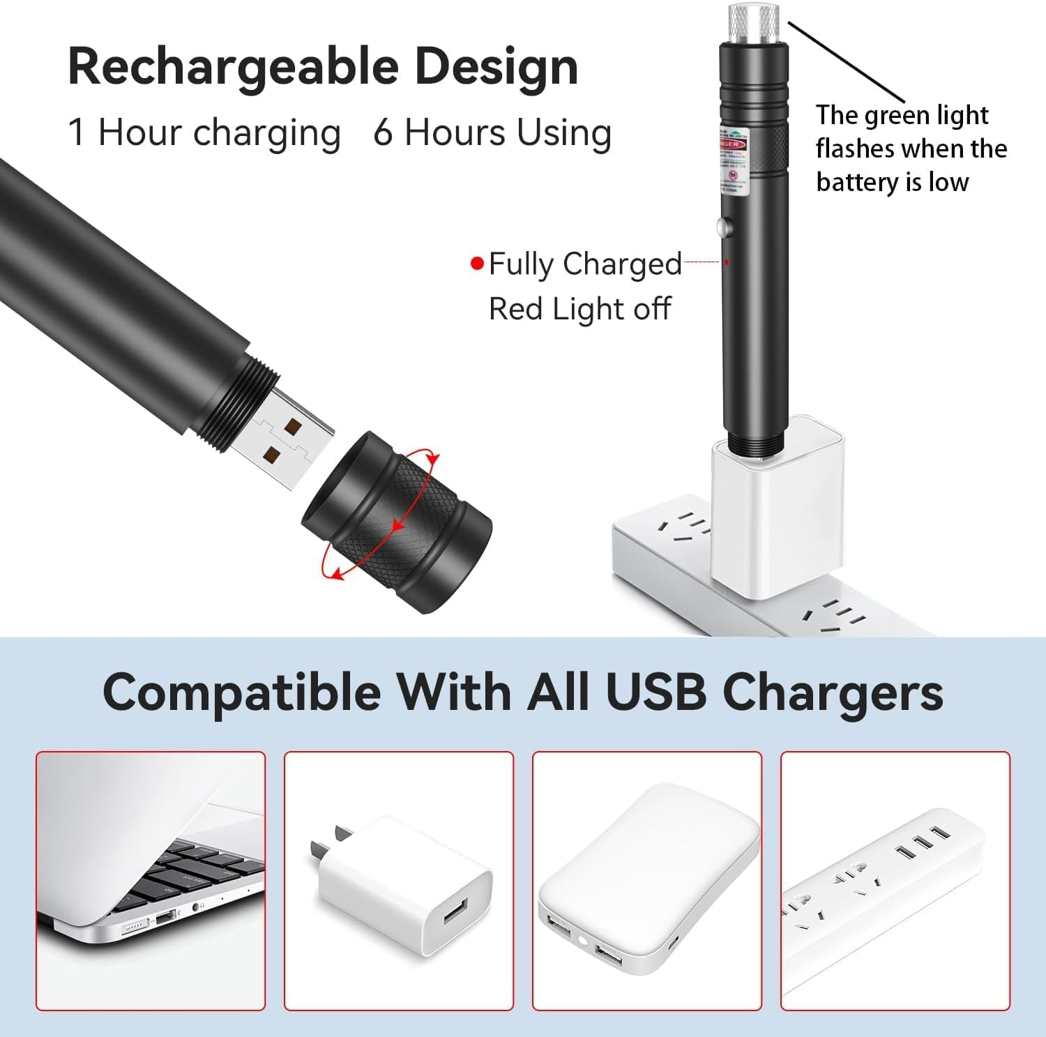 710 USB Light Built-In Charging Ultra Bright Strong Long Distance Green Beam with Multifunction Star-Light Long Distance Range for TV/LED Screens Tactical Flashlights Presentation Office/Outdoors image number 4