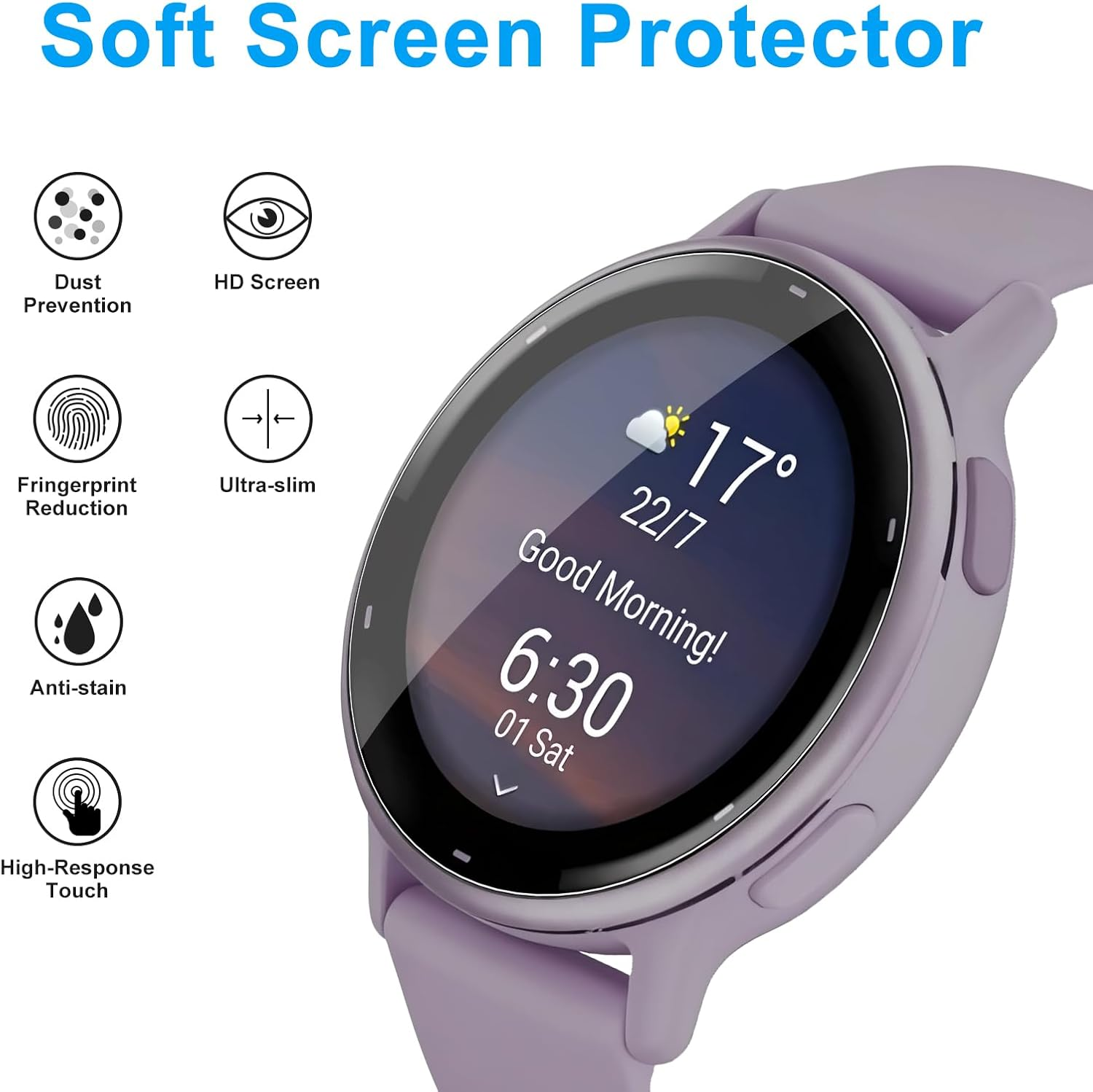 6 Pack for Garmin Vivoactive 5/ Vivoactive 6 Screen Protectors, Flexible TPU Full Coverage [Not Glass] Anti-Scratch Protectors for Garmin Vivoactive 5/6 Smartwatch (6 Pack) image number 6