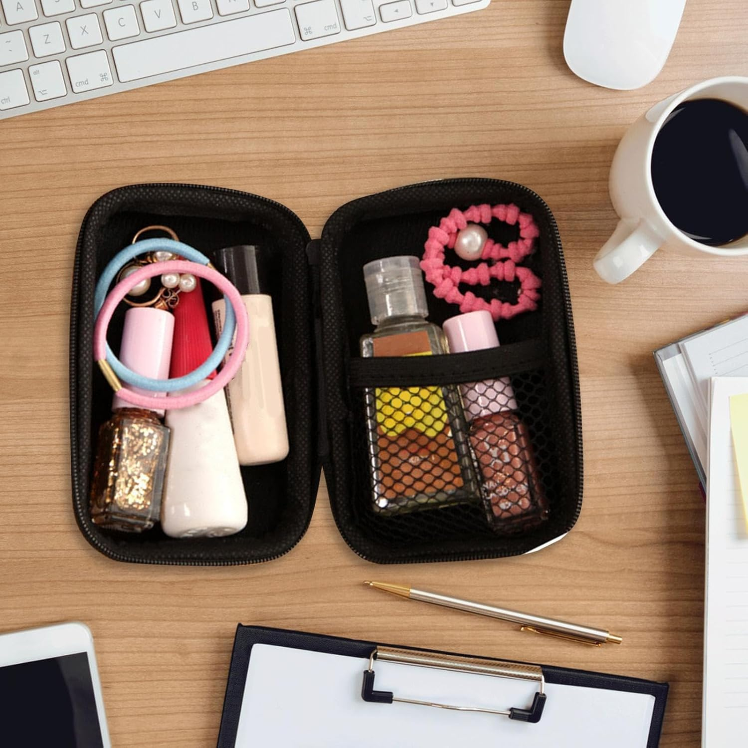 Electronic Organizer Case - 10X7Cm Cord Holder Travel Bag, Small Gadget Pouch, Data Cable Organizer | Chargings Case Earphone Bags Zippered Pocket for Men Women and Daily Office Use, Pink, Refer To