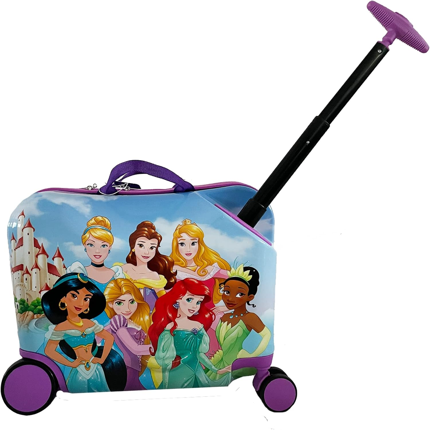 Fast Forward Kids Hardside Ride on Luggage for Kids 18" Suitcase Cute Lightweight Travel Trolly, Multicolor, 18 Inch, Princess