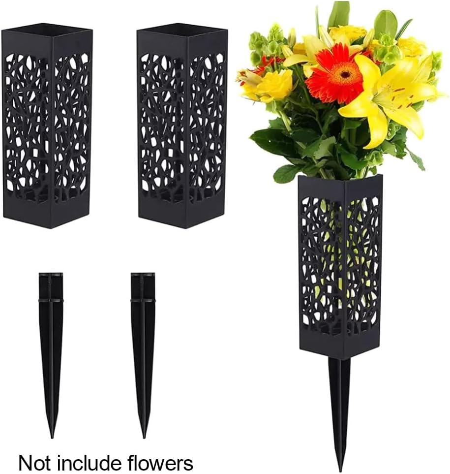 4PCS Grave Flower Holders, Grave Vases with Spike, Memorial Cemetery Floral Holder for Lawn Headstone Gravestone Outdoor Flower Marker Ground Outdoor(Black) image number 1