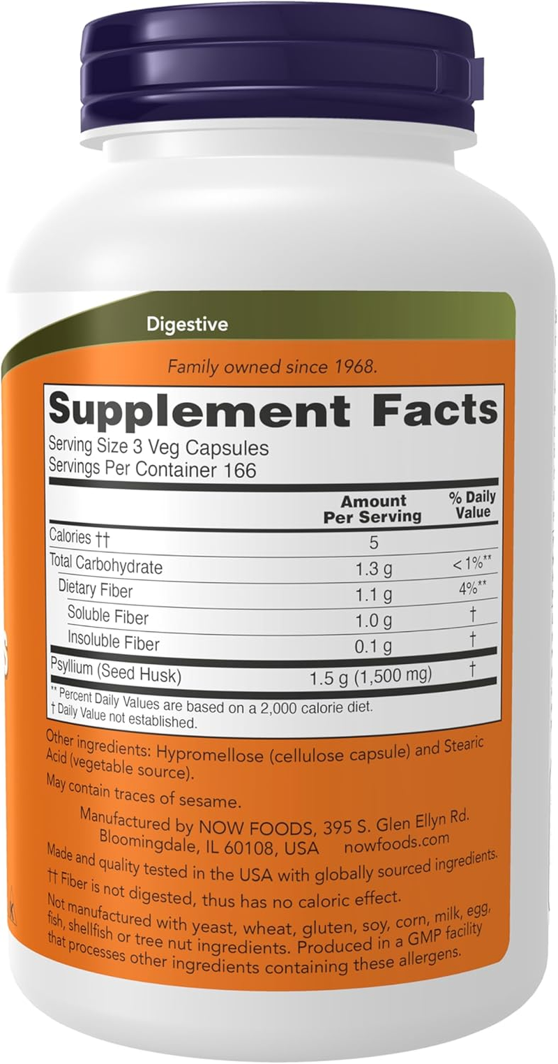 NOW Psyllium Husk 500 Mg,500 Capsules image number 2