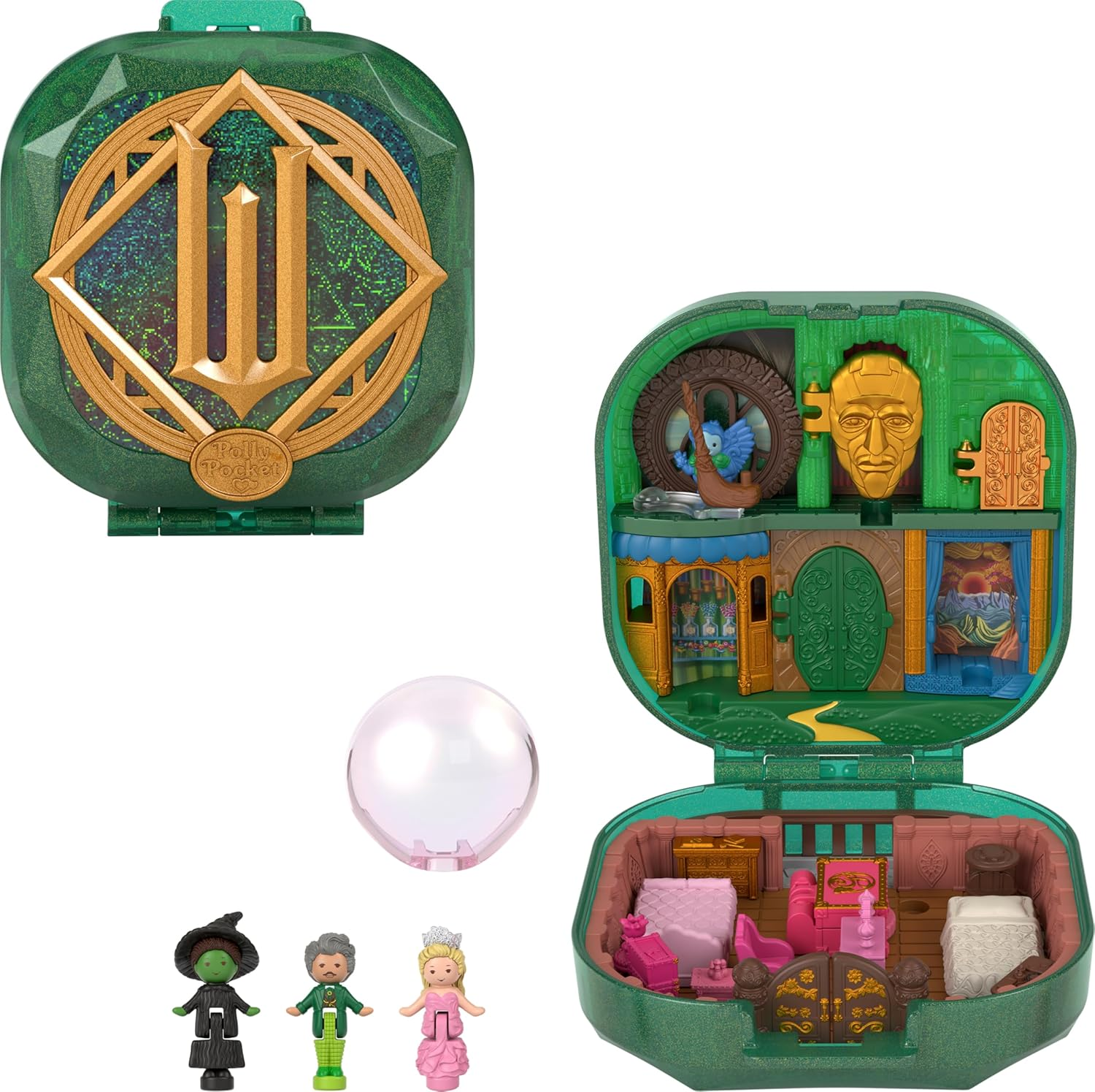 Polly Pocket Wicked X Polly Pocket Collector Compact, Micro Dolls and Playset, 2 Themed Accessories, Iconic Shiz & Oz Locations, Glinda, Elphaba, & the Wizard image number 1