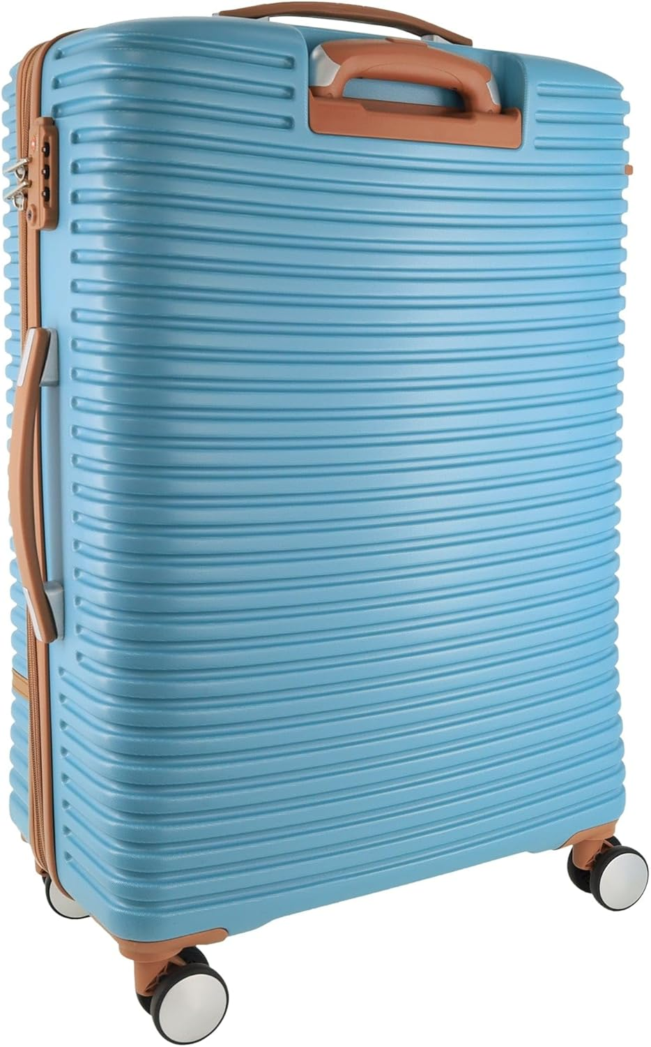 Pierre Cardin Large Blue Hard Shell with Mini Beauty Case Set + Assorted Leather Tag