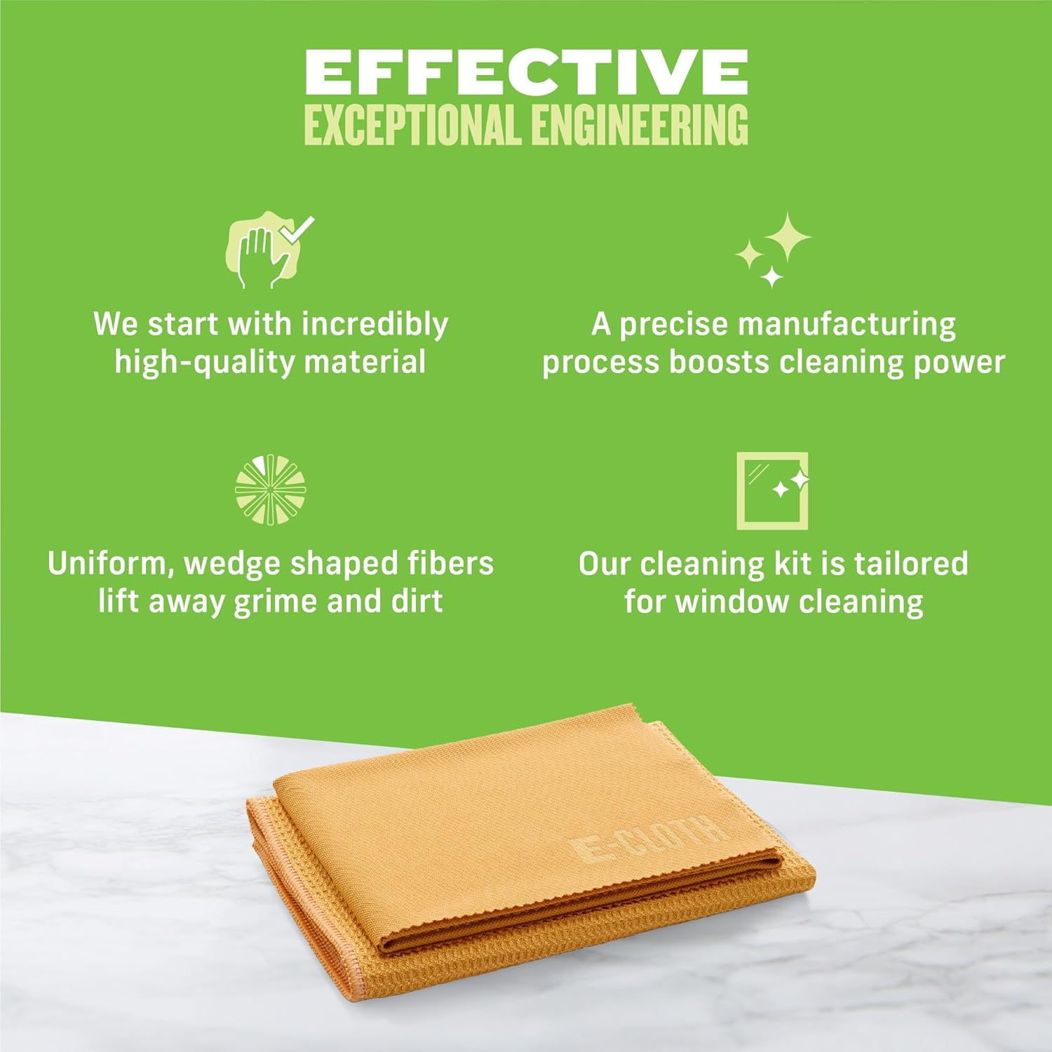 E-Cloth Window Cleaner Kit - Window and Glass Cleaning Cloth, Streak-Free Windows with Just Water, Microfiber Towel Cleaning Kit for Windows, Car Windshield, Mirrors - Tangerine Orange image number 1