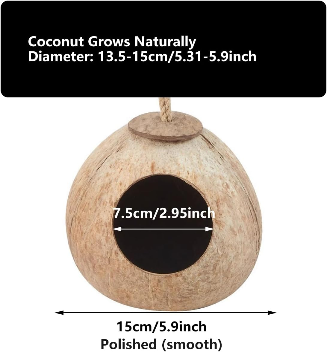 AIMALL Bird'S Nest Parrot Coconut Shell Nest Bed, Large Size Tiger Skin Peony Xuan Feng Pearl Bird Cage Special Warm Straw Toy, 13.5-15Cm (5.31-5.9 Inches) - Rope Type image number 5