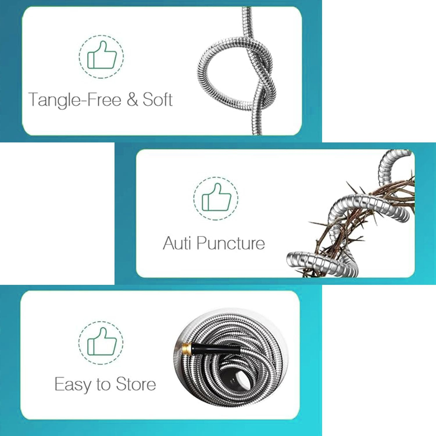 7.5M Stainless Steel Garden Hose Flexible Anti-Kink Metal Water Hose with Brass Fittings,Lightweight Weatherproof Outdoor Pipe for Car Wash,Lightweight Durable Crush Resistant Fitting