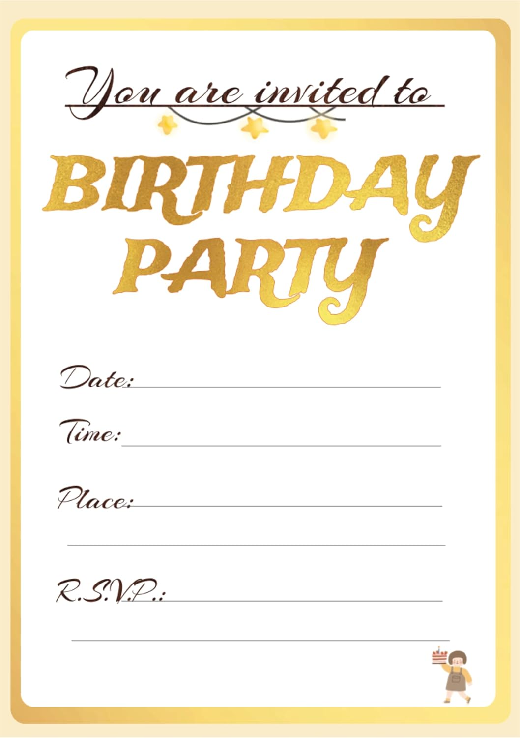 20 Birthday Invitation Cards with Envelopes,Uniquely Designed Birthday Cards for Children,Men, Women and Kids (Golden)