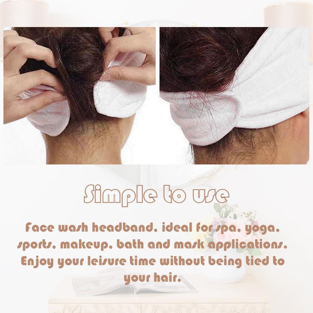 Pack of 3 Hair Bands, Cosmetic Headbands, Make-Up, Shower, Bath, Wrap, Sports Headband, Terry Towelling, Adjustable Stretch Towel with Magic Tape (Black, White And image number 3