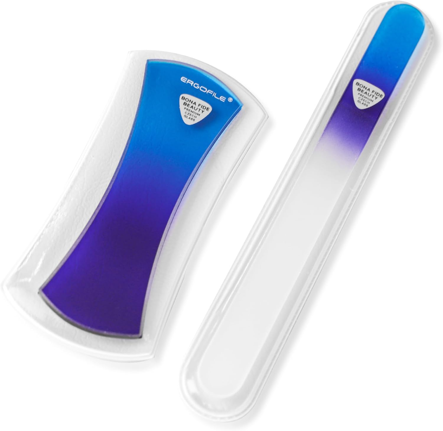 Bona Fide Beauty Ergonomic Nail File Set - 2PC Czech Glass Ergofile Set for Natural Nails and Acrylic Nails (Pastel Green and Violet)