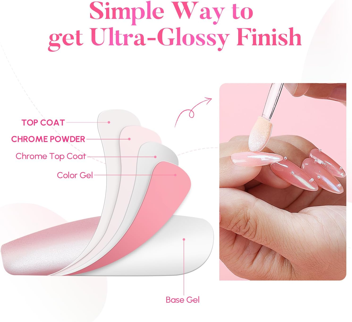 AIMEILI Pearl Chrome Nail Powder, Vegan, Cruelty Free, 12 Colors Aurora Metallic Holographic Mirror Effect Nail Art Pigment Iridescent Shell Glitter Nail Art image number 3