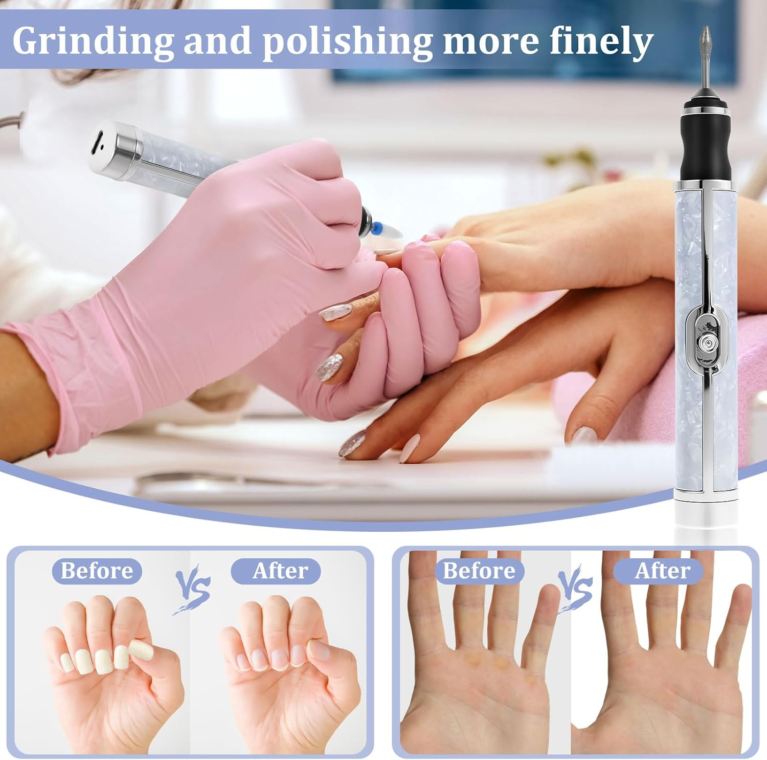 Aluminium Alloy Electric Nail File for Thick Toe Nails Rechargeable 4 Gears Low Noise Grinder for Manicure Pedicure with Bits Sanding Bands Suitable for Home Salon