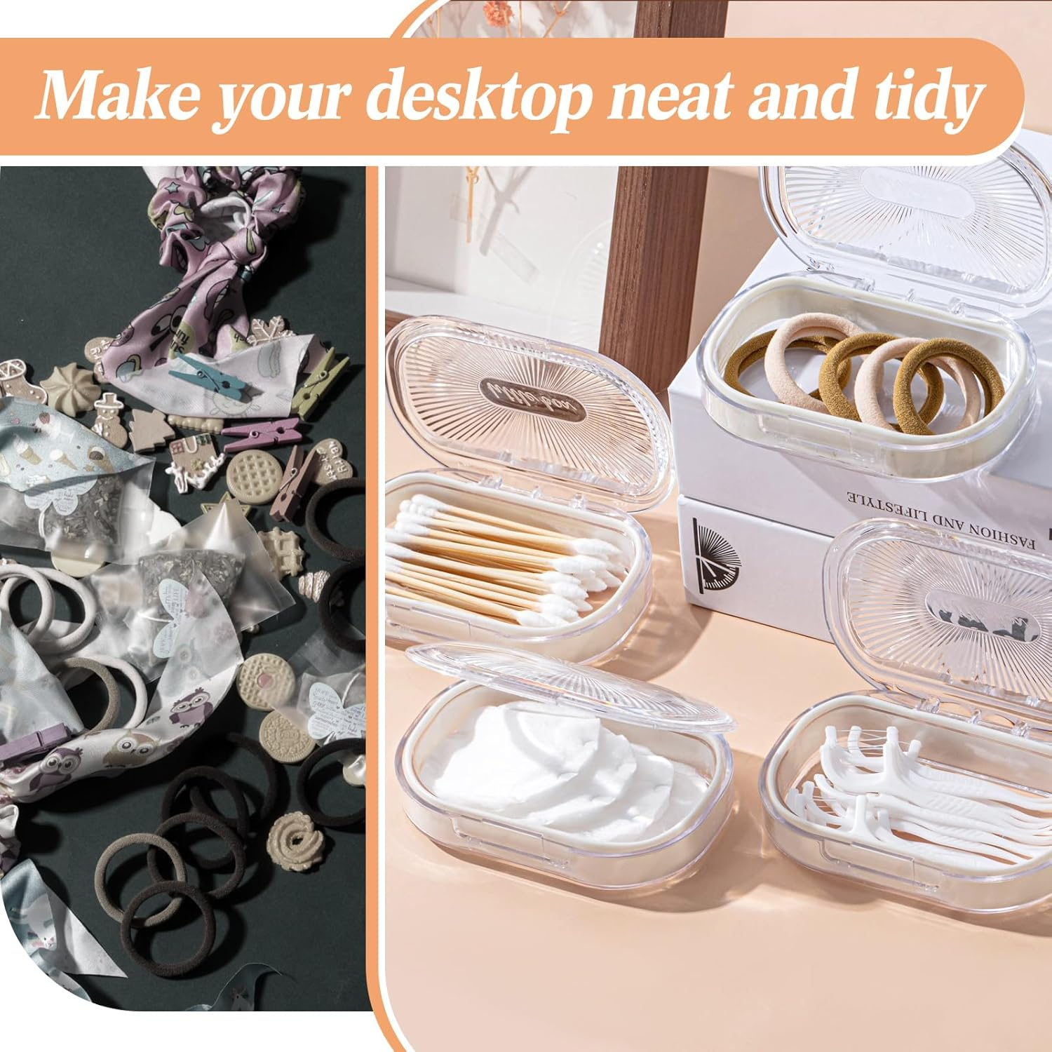 Kigley 4 Pcs Hair Tie Container Small Portable Travel Cotton Swab Holder Flosser Dispenser with Lid Plastic Box Beads Storage Containers for Small Items, 3.94 X 2.76 Inch (White) - White image number 2