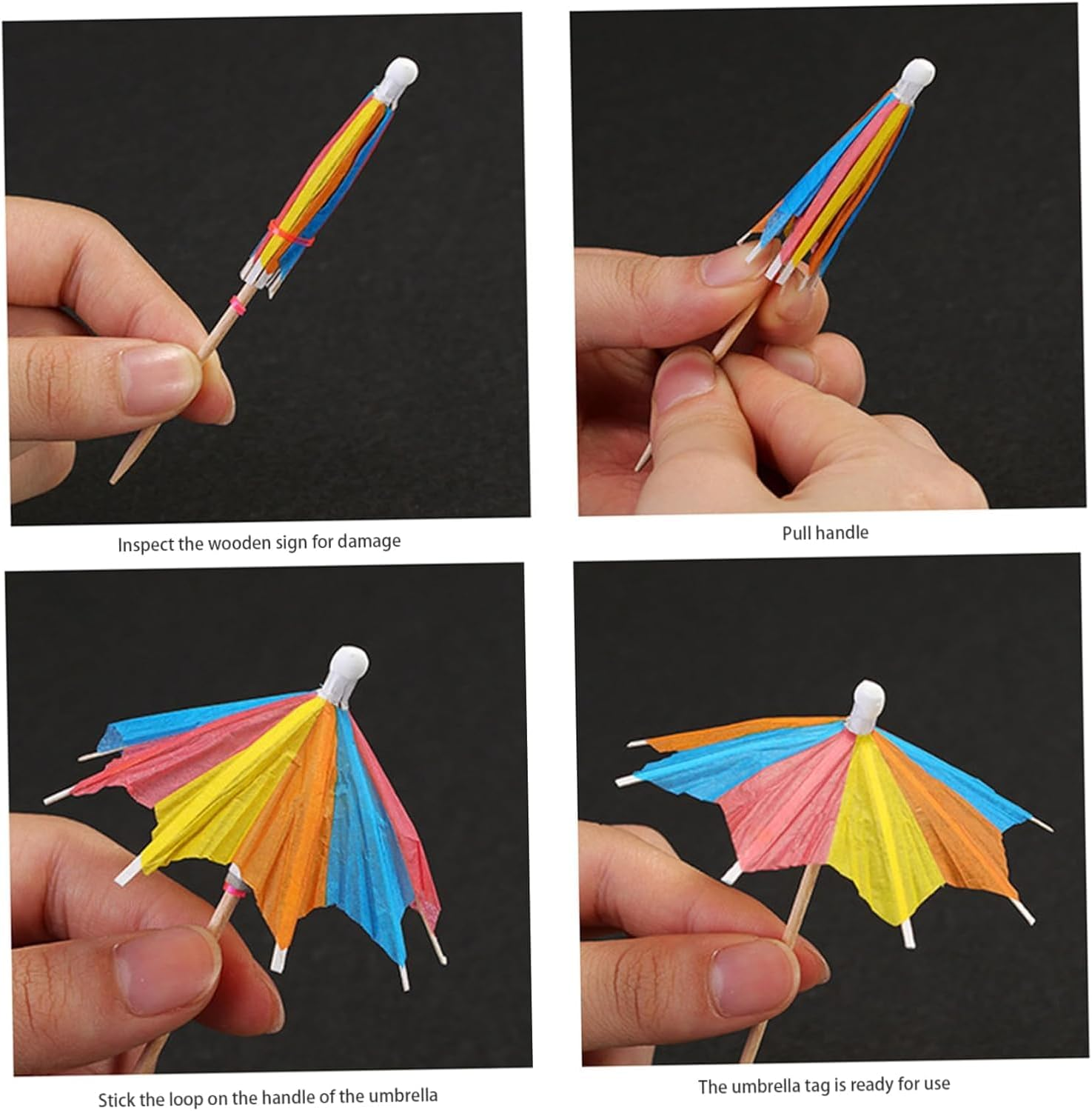 Cocktail Picks 150 Pieces Cocktail Umbrellas Toothpicks Summer 3 Handmade Rainbow Cocktail Picks Funny Cupcake Toppers and Drink Umbrellas for Pool Party image number 2