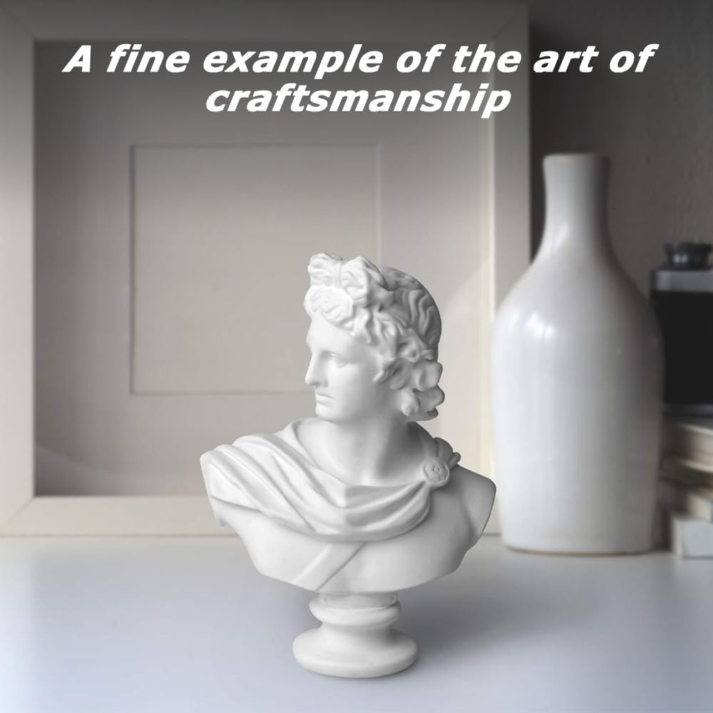 Apollo Bust Sculpture, White Apollo Bust Statue Home Decor, Roman Mythology God of Sunlight Shelves David Aesthetic Decor for Small Statues Greek Statue Decor