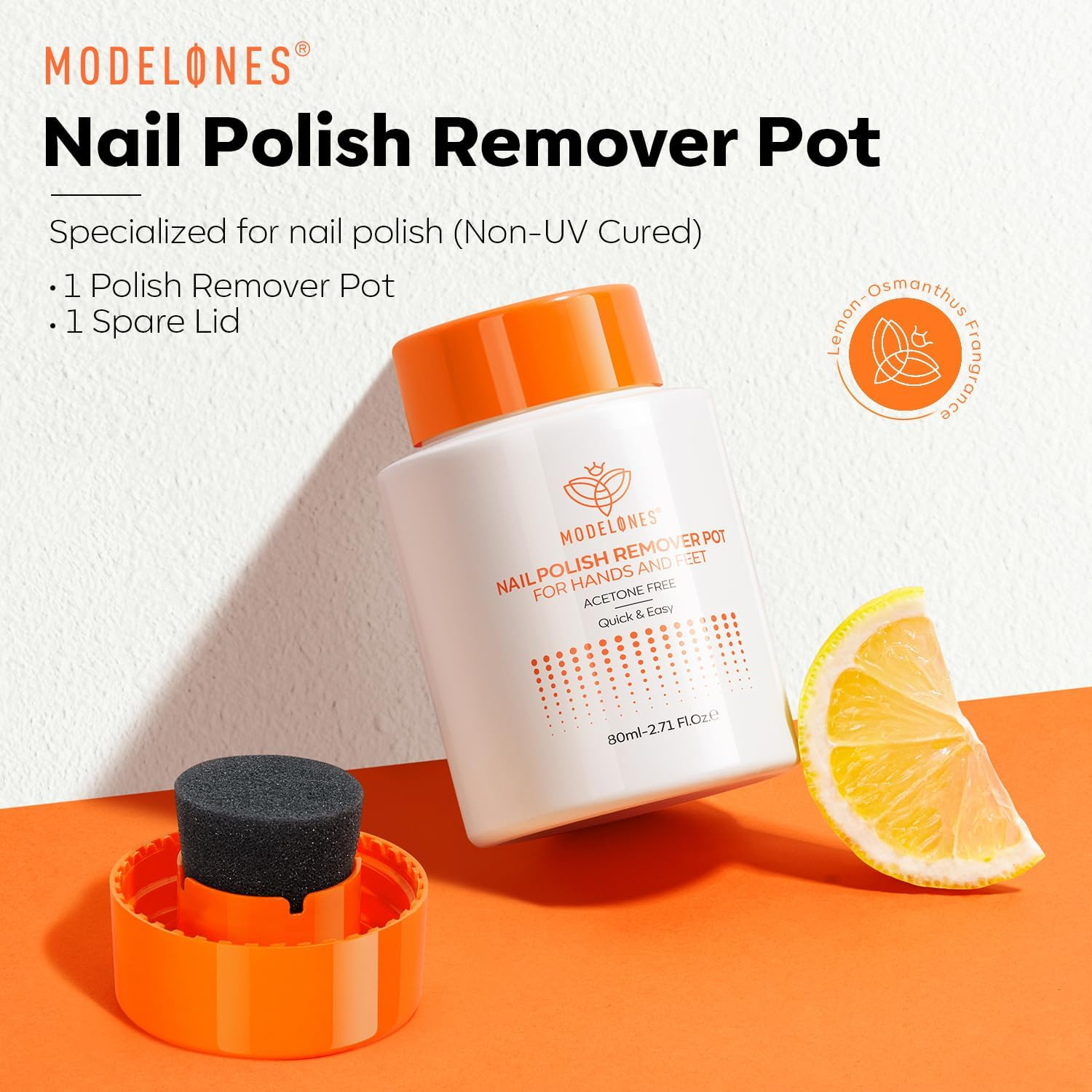 Modelones Nail Polish Remover Acetone-Free & Non Drying Nail Polish Remover Pot with Sponge-Top Lid Contains Jojoba Oil Professional Nail Remove Jar for Home Salon (80 Ml)