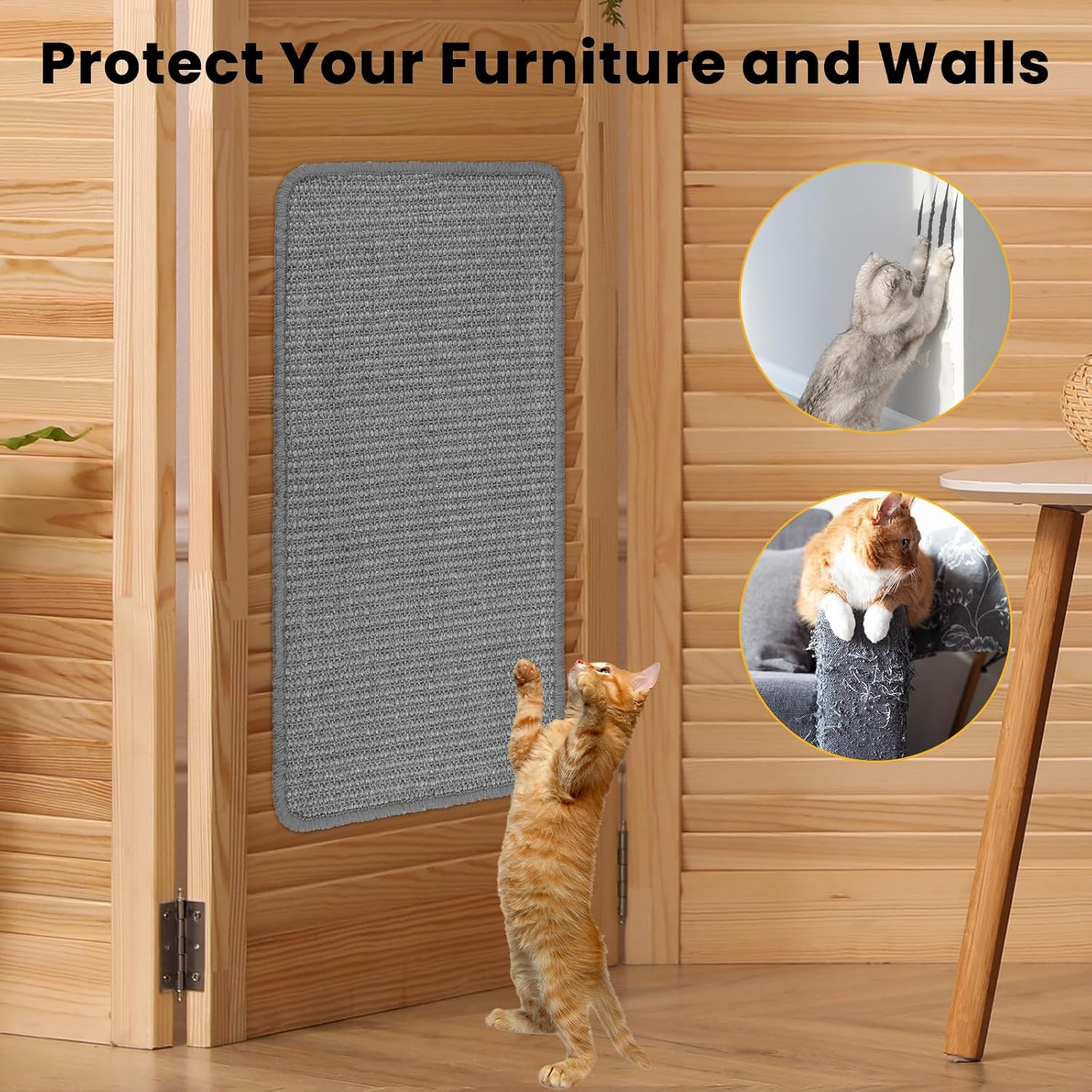 Zocipro 2Pcs Cat Scratching Mat 50X25Cm, Self-Adhesive Cat Scratching Pad Rug, Natural Sisal Cat Scratch Mat, anti Scratch Pet Supplies Furniture Protector for Sofa Carpets Floor Wall (Grey) image number 5